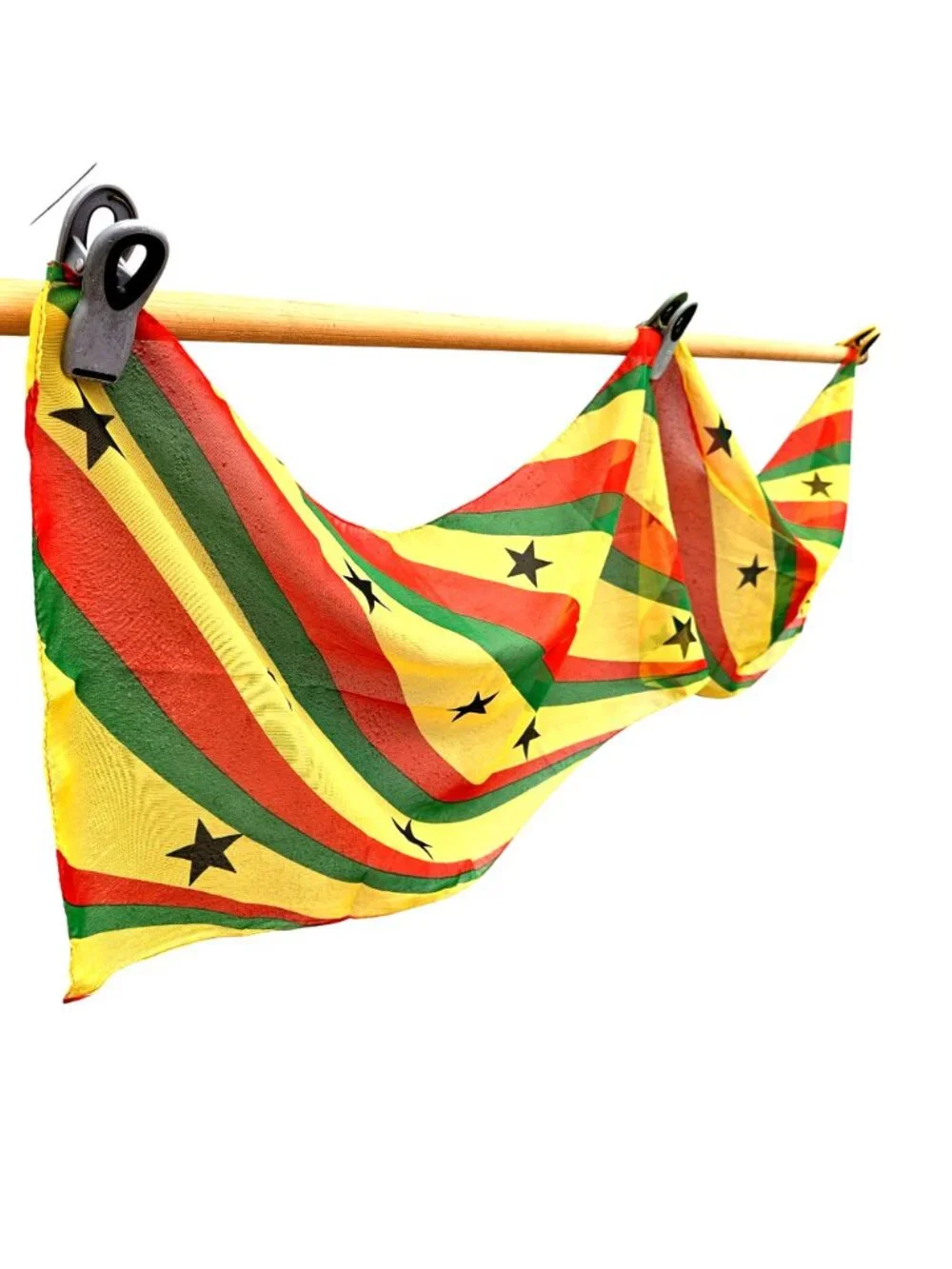 Ghana Flag Colors Rectangular Scarf Yellow Green Red Black Stars Polyester 54x13